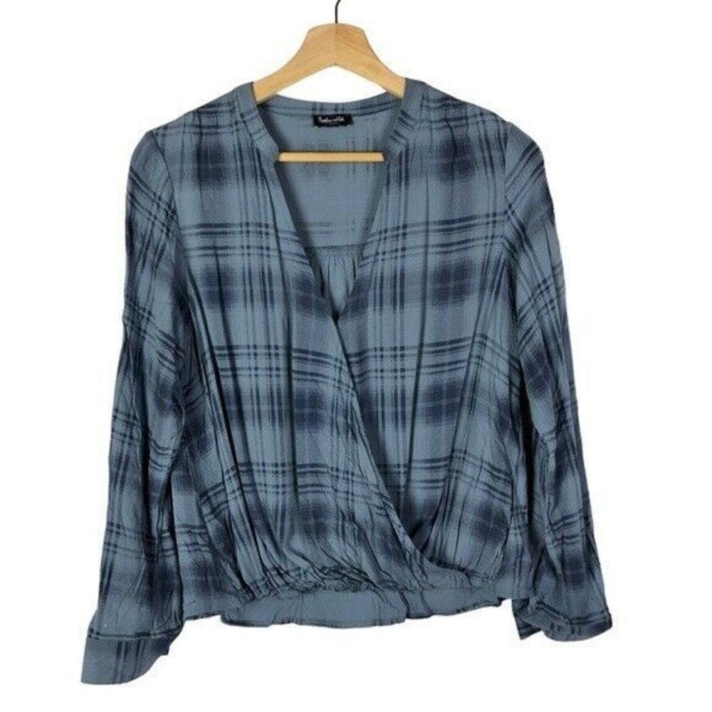 Splendid Light Blue Plaid Wrap Long Sleeve Top XS